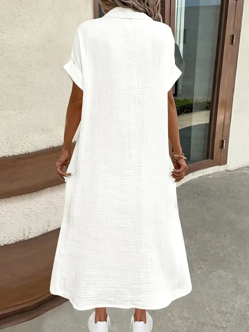 Short Sleeve Button Down Shirt Dress with Pockets Casual Loose Fit Maxi Dress for Women